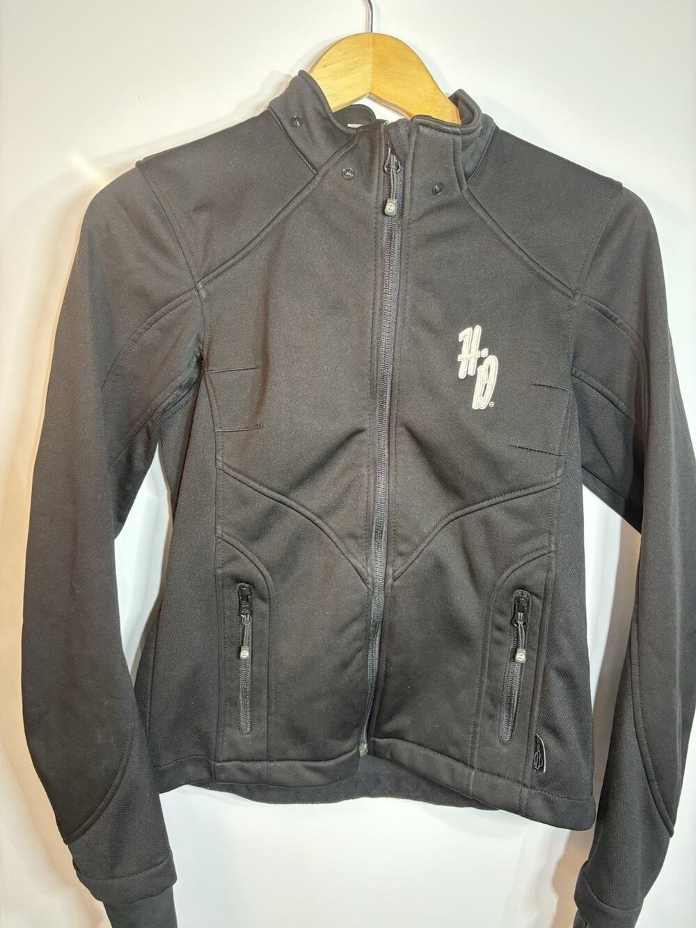 Harley Davidson Womens Hooded Black Fleece Jacket Size XS